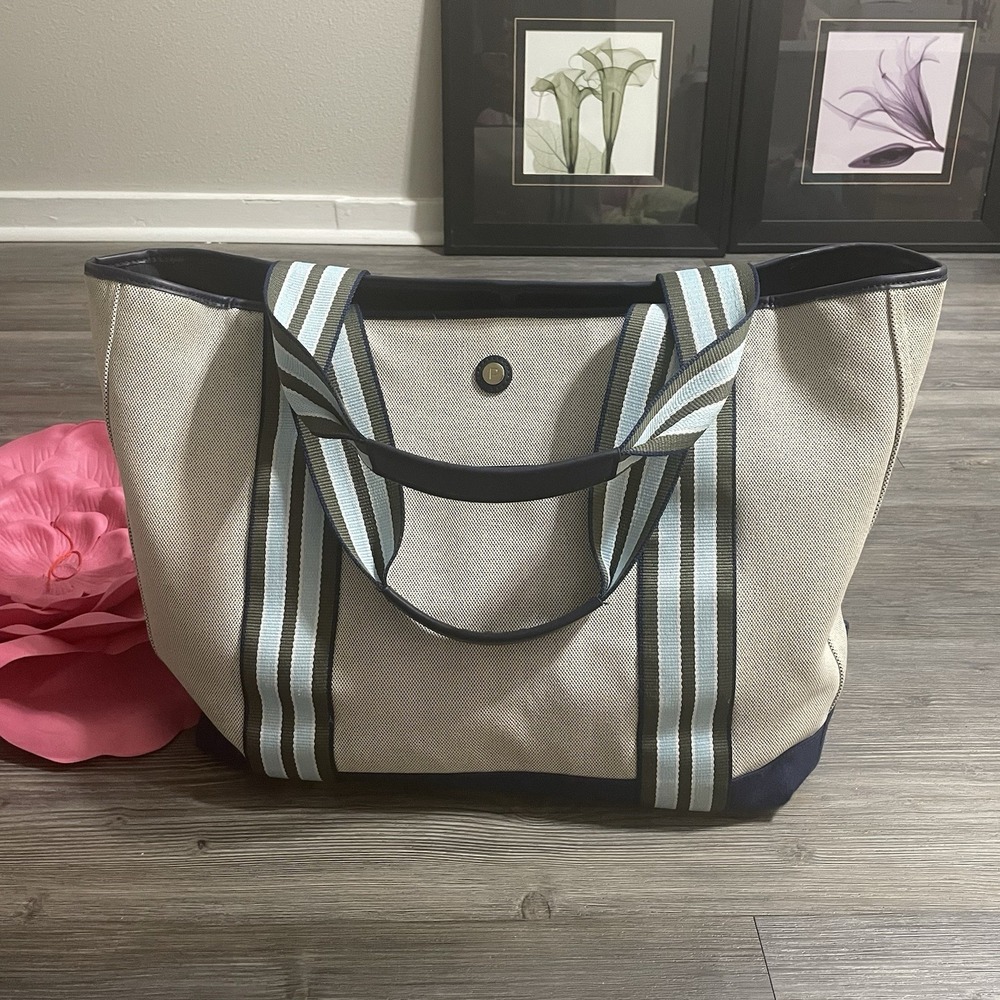 PARAVEL Cabana Canvas Striped Large Tote Nautical Coastal Summer Beach